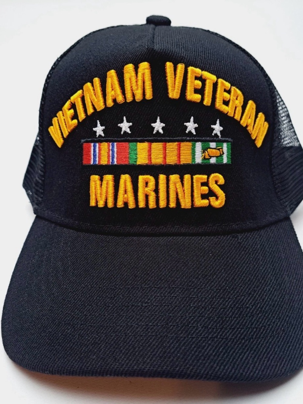 Marines Vietnam Veteran Embroidered Hat Cap Hat Black Mesh Snapback